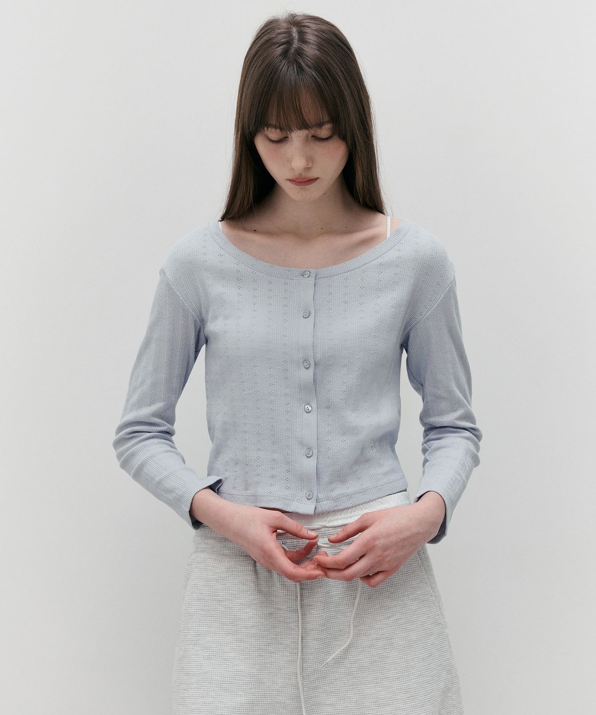 로라로라(ROLAROLA) NUBASIC POINTELLE JERSEY CARDIGAN BLUE