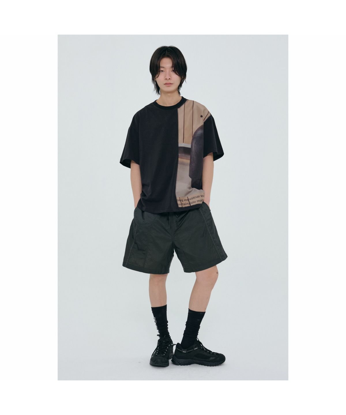 래코드(RECODE) Fluid Printing T-shirt_RKTAM24618BKX