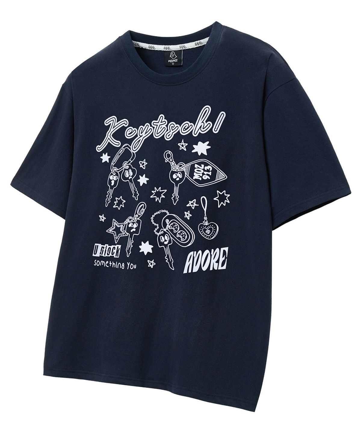 모즈모즈(MOZMOZ) 키치 오버핏 그래픽 반팔티셔츠 네이비