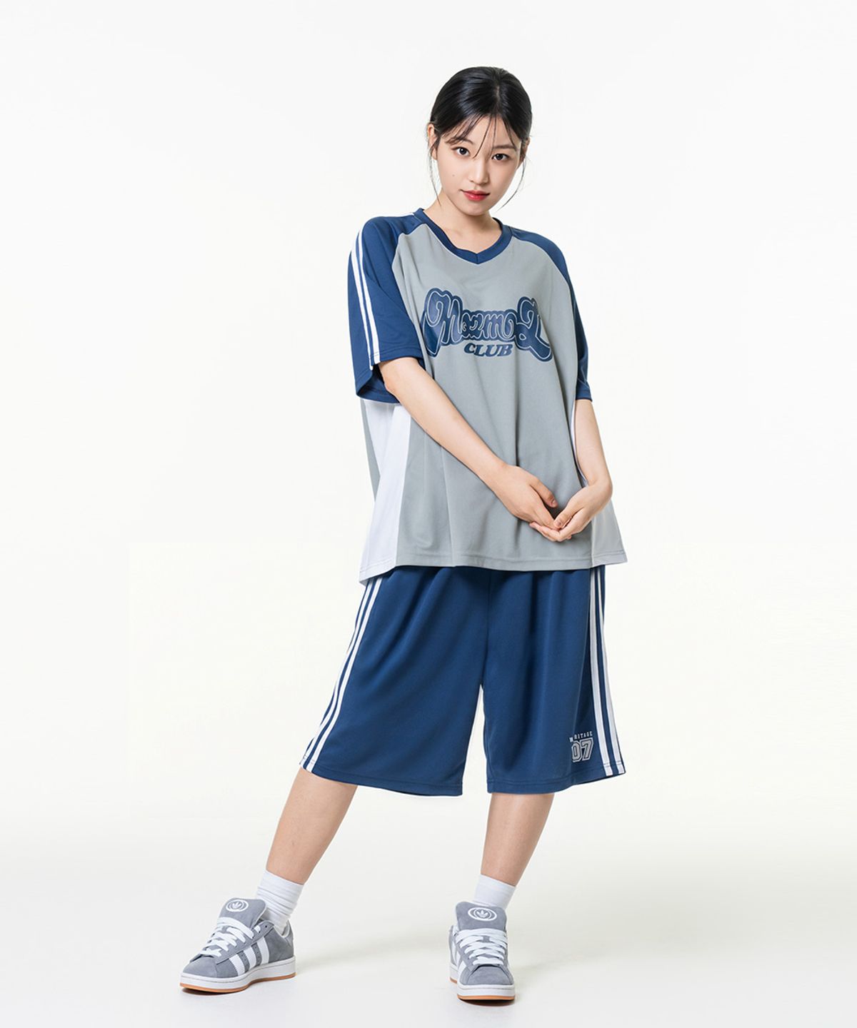 모즈모즈(MOZMOZ) 스포티 에어 메쉬 반팔 저지 티셔츠 네이비