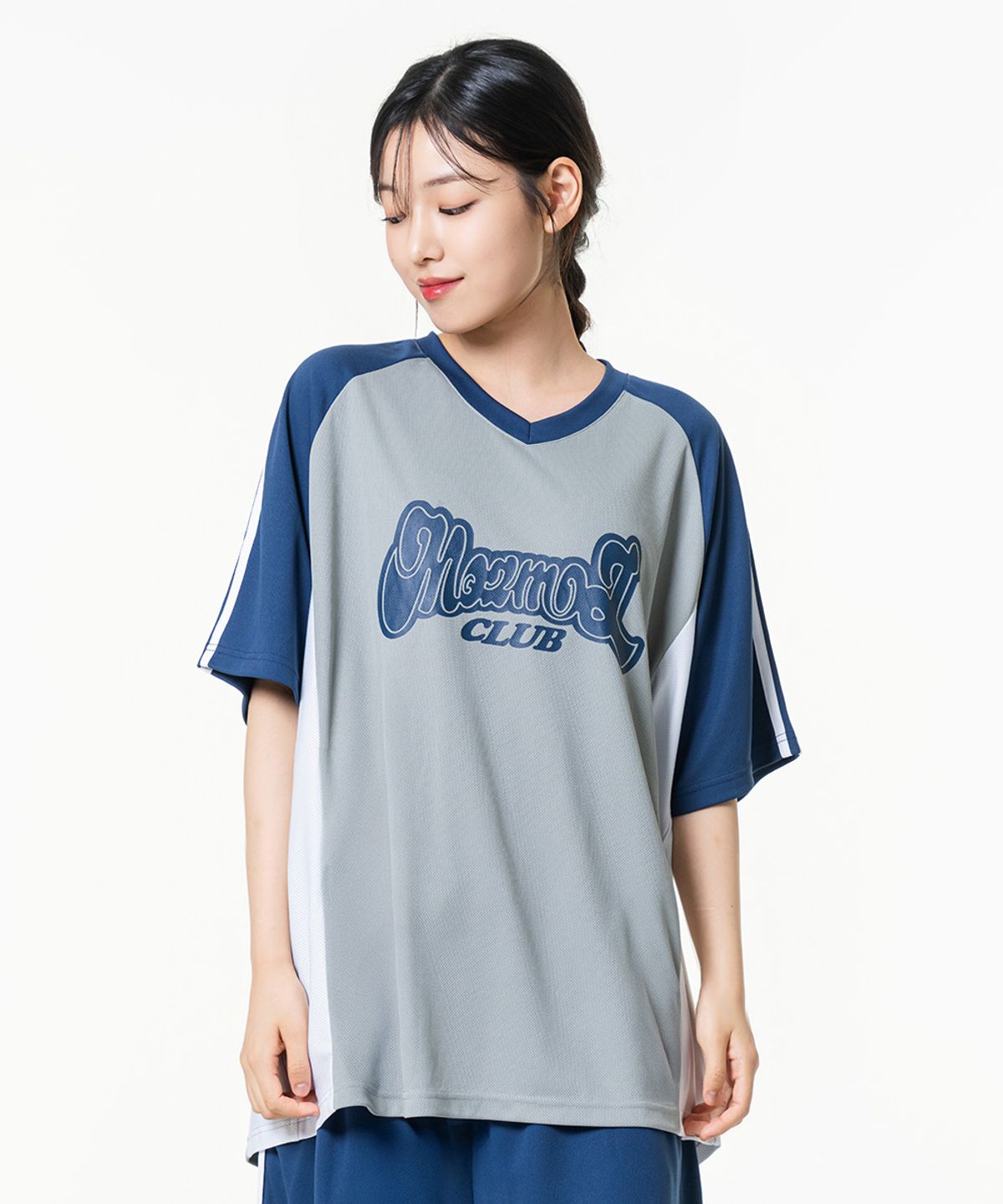 모즈모즈(MOZMOZ) 스포티 에어 메쉬 반팔 저지 티셔츠 네이비