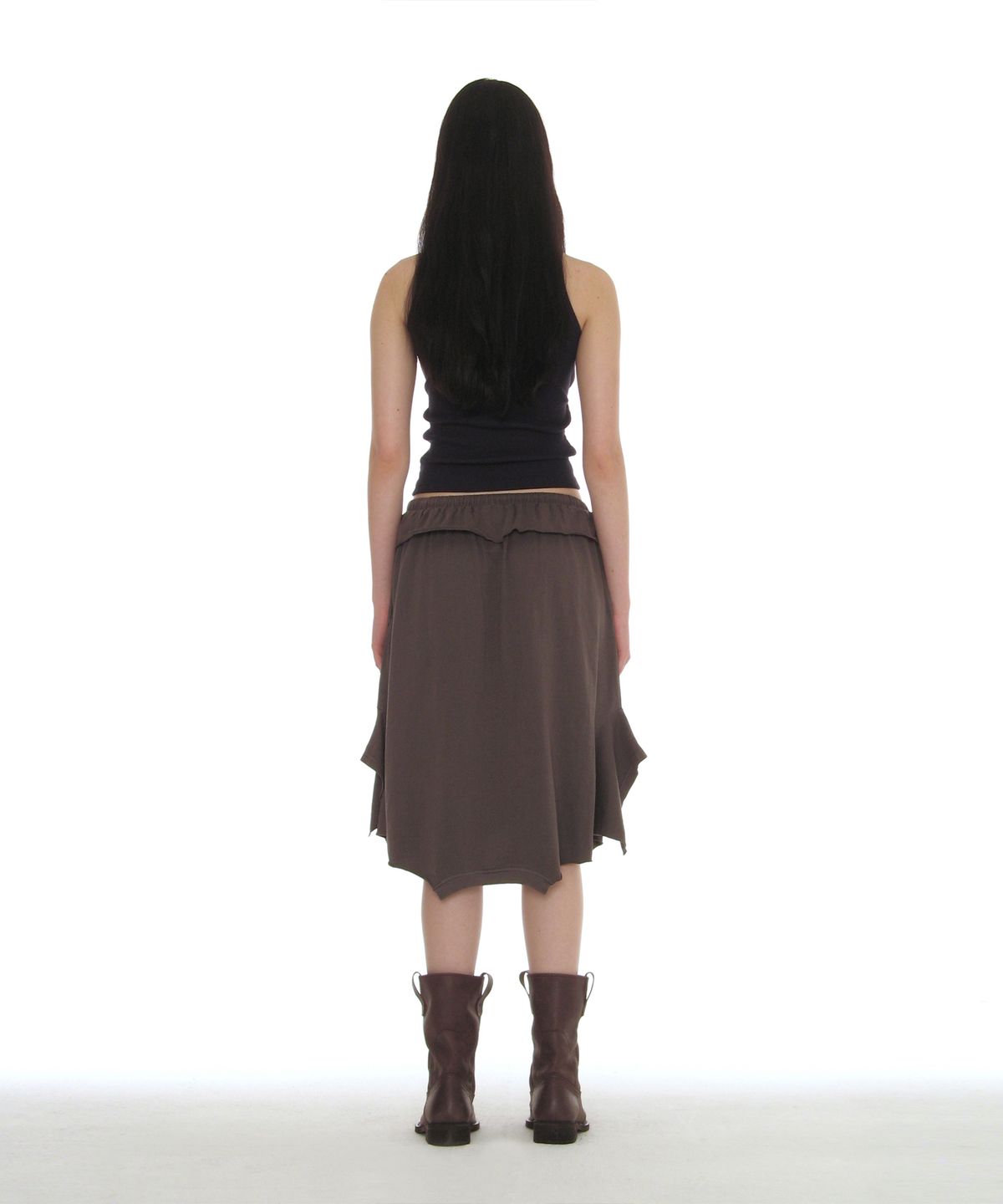 파르티멘토 우먼(PARTIMENTO WOMEN) 리버스 티셔츠 미디 스커트_차콜
