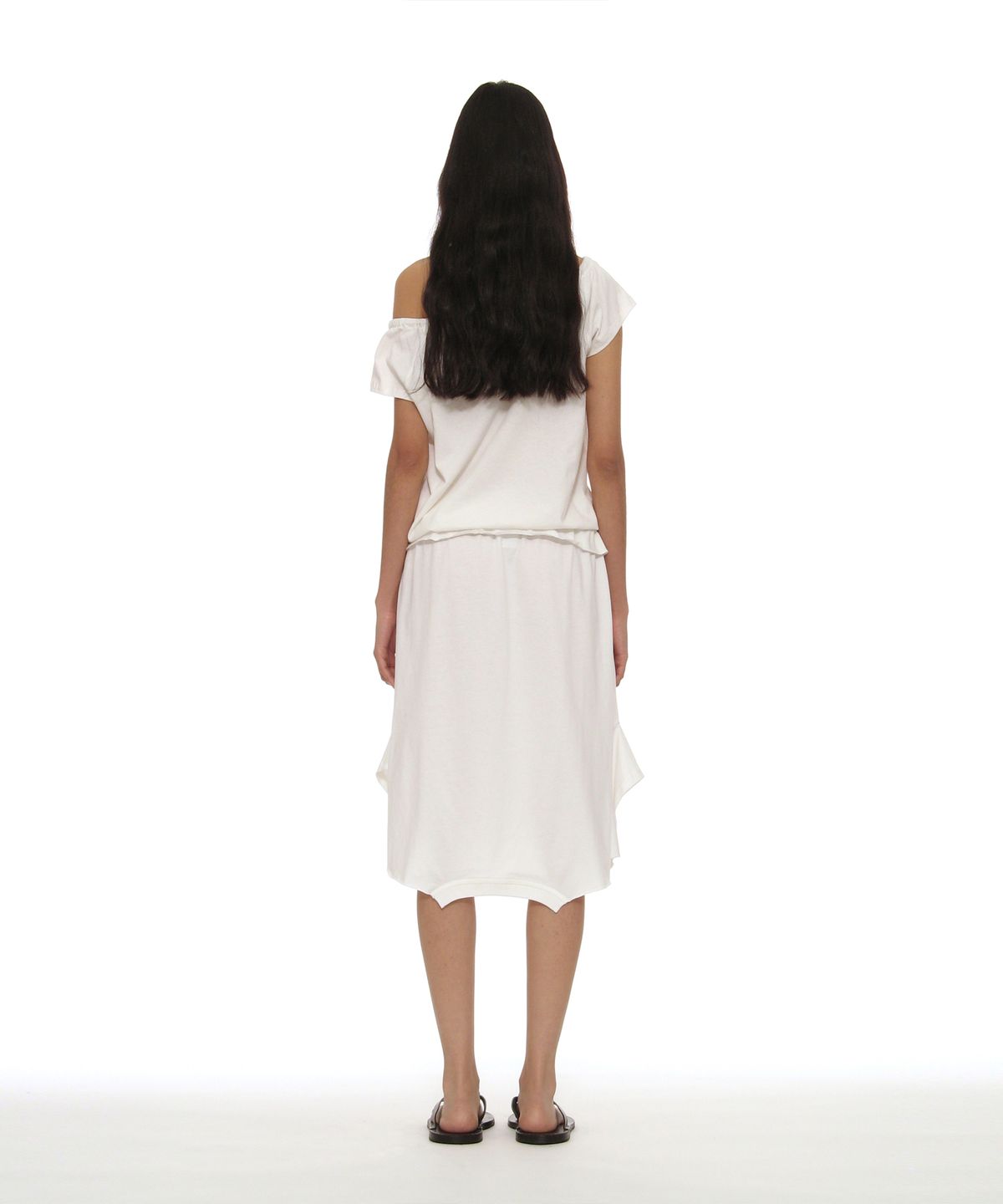 파르티멘토 우먼(PARTIMENTO WOMEN) 리버스 티셔츠 미디 스커트_화이트