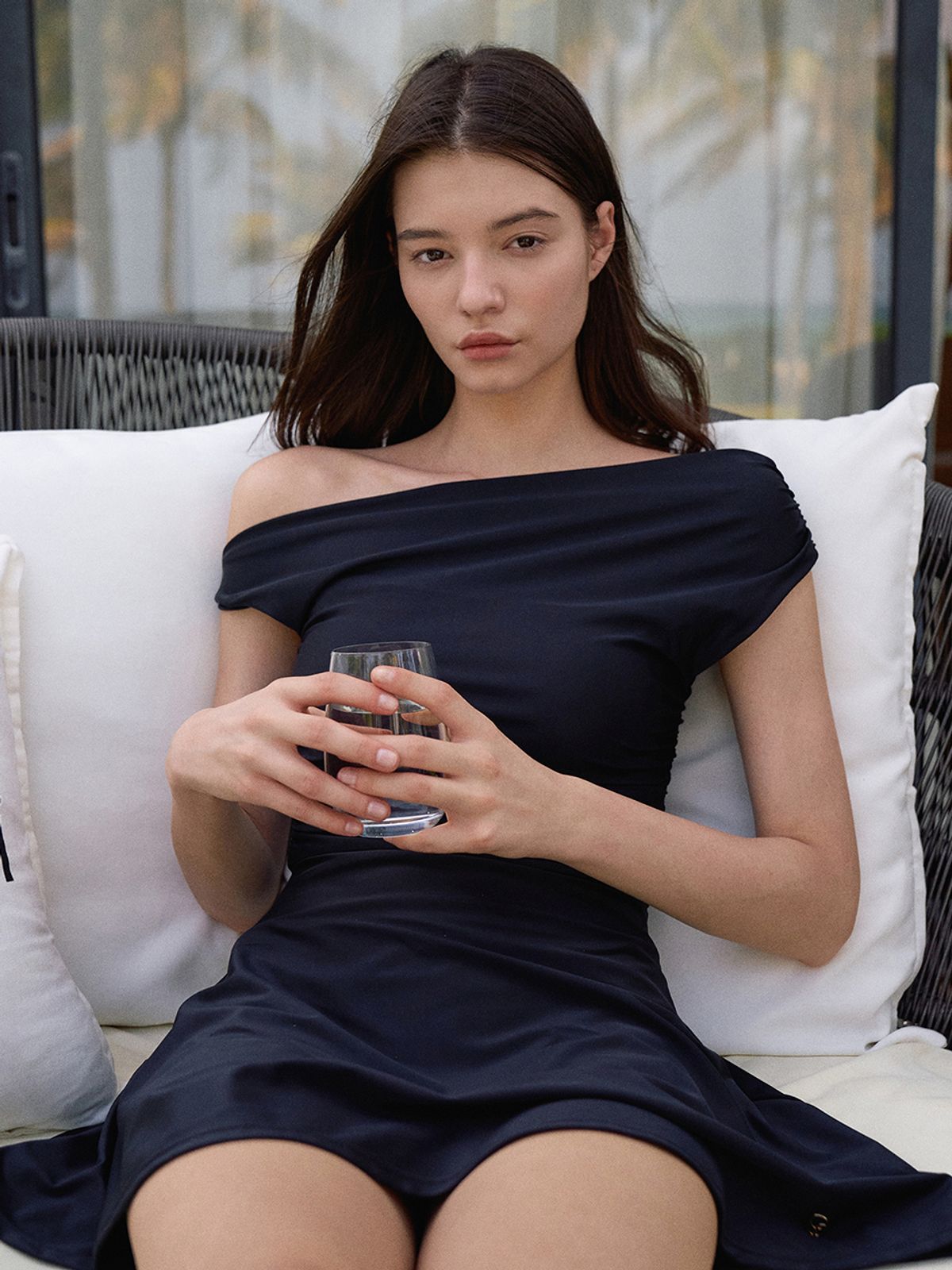 라메레이(LAMEREI) Unbalance Shirring Swimsuit[LMBDSW238]-2color