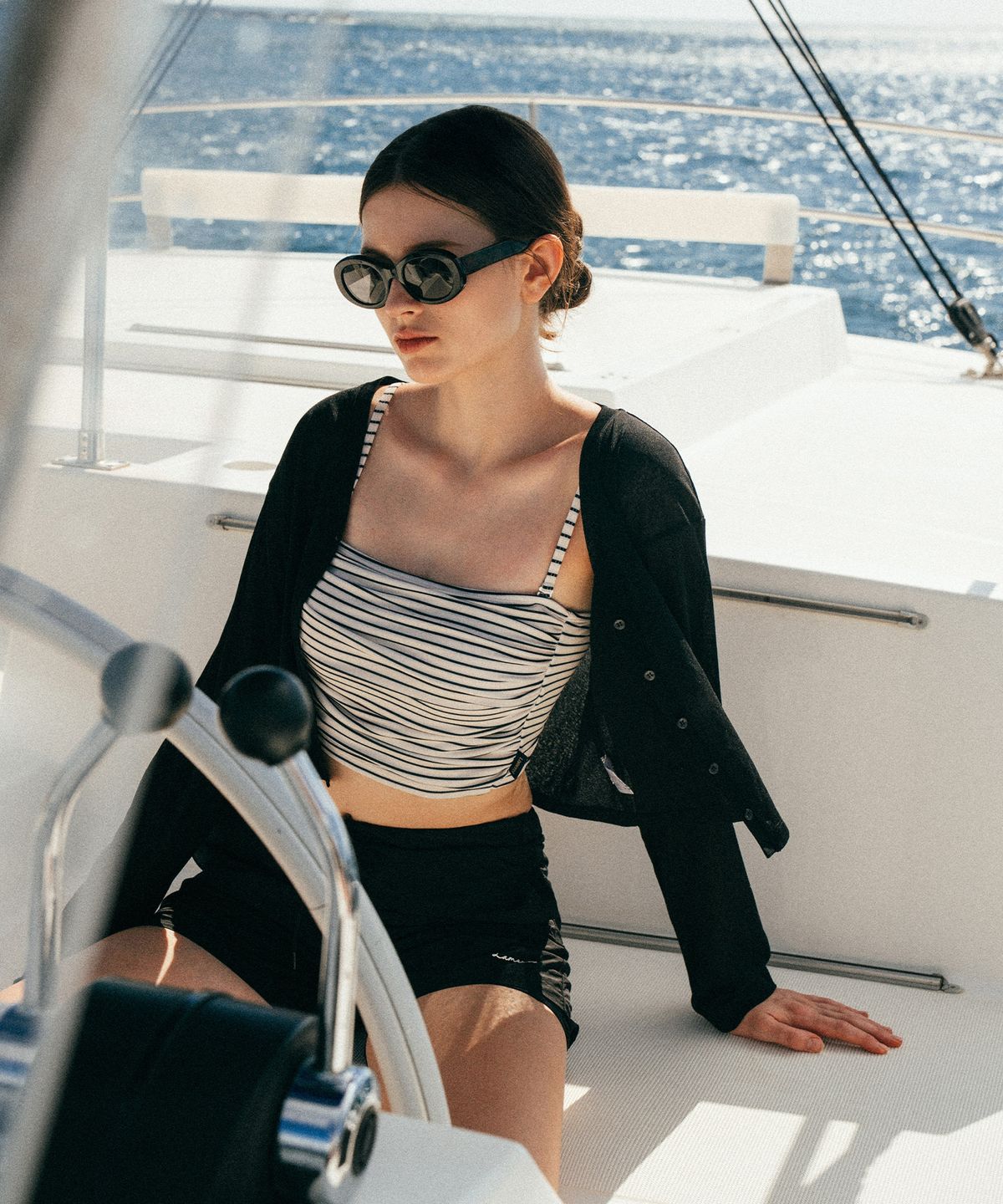 라메레이(LAMEREI) [사이즈 추가]Stripe Shirring Swim Top[LMBESW245]-2color