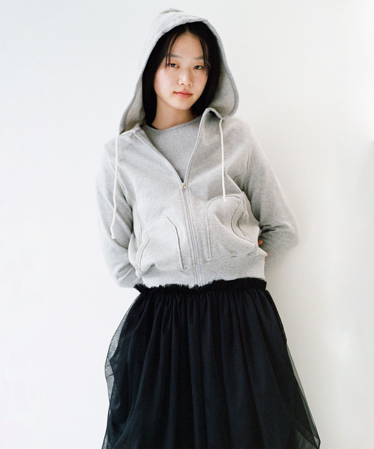 오헤시오(OHESHIO) SHEER DRAPE BANDING SKIRT, BLACK