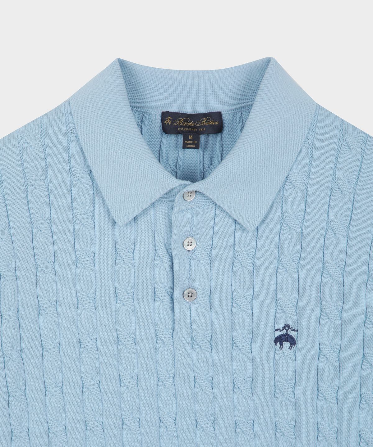 브룩스 브라더스(BROOKS BROTHERS) 코튼 케이블 폴로 반팔 스웨터 (라이트블루) (BBWTMOG204)
