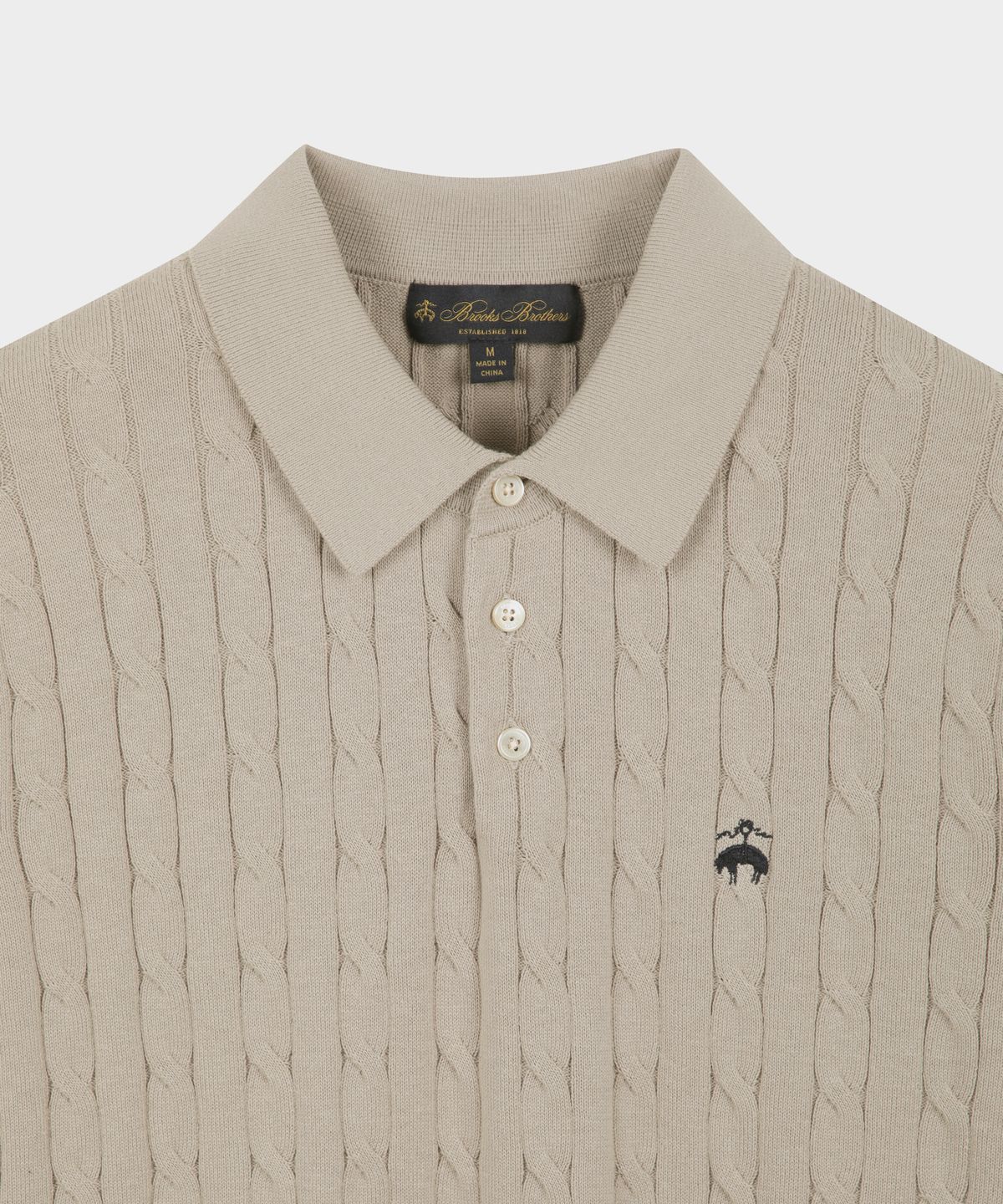 브룩스 브라더스(BROOKS BROTHERS) 코튼 케이블 폴로 반팔 스웨터 (베이지) (BBWTMOG204)