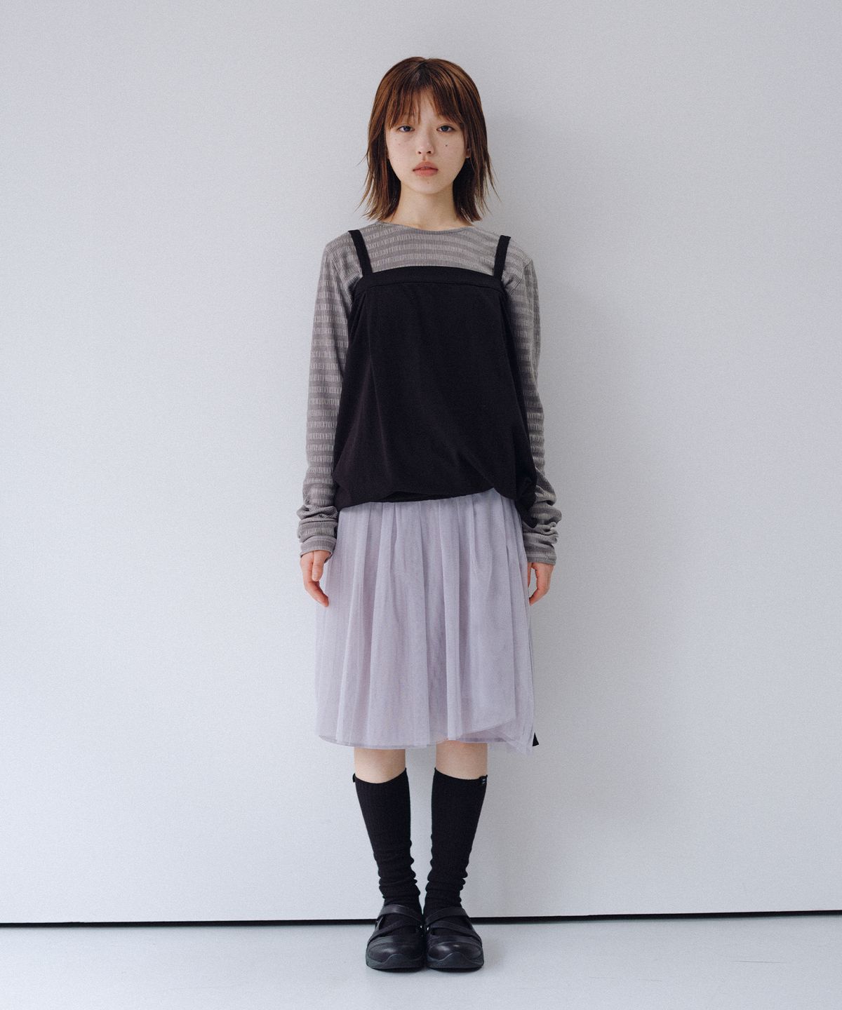 오헤시오(OHESHIO) TWO-WAY SHIRRING SLEEVELESS, BLACK