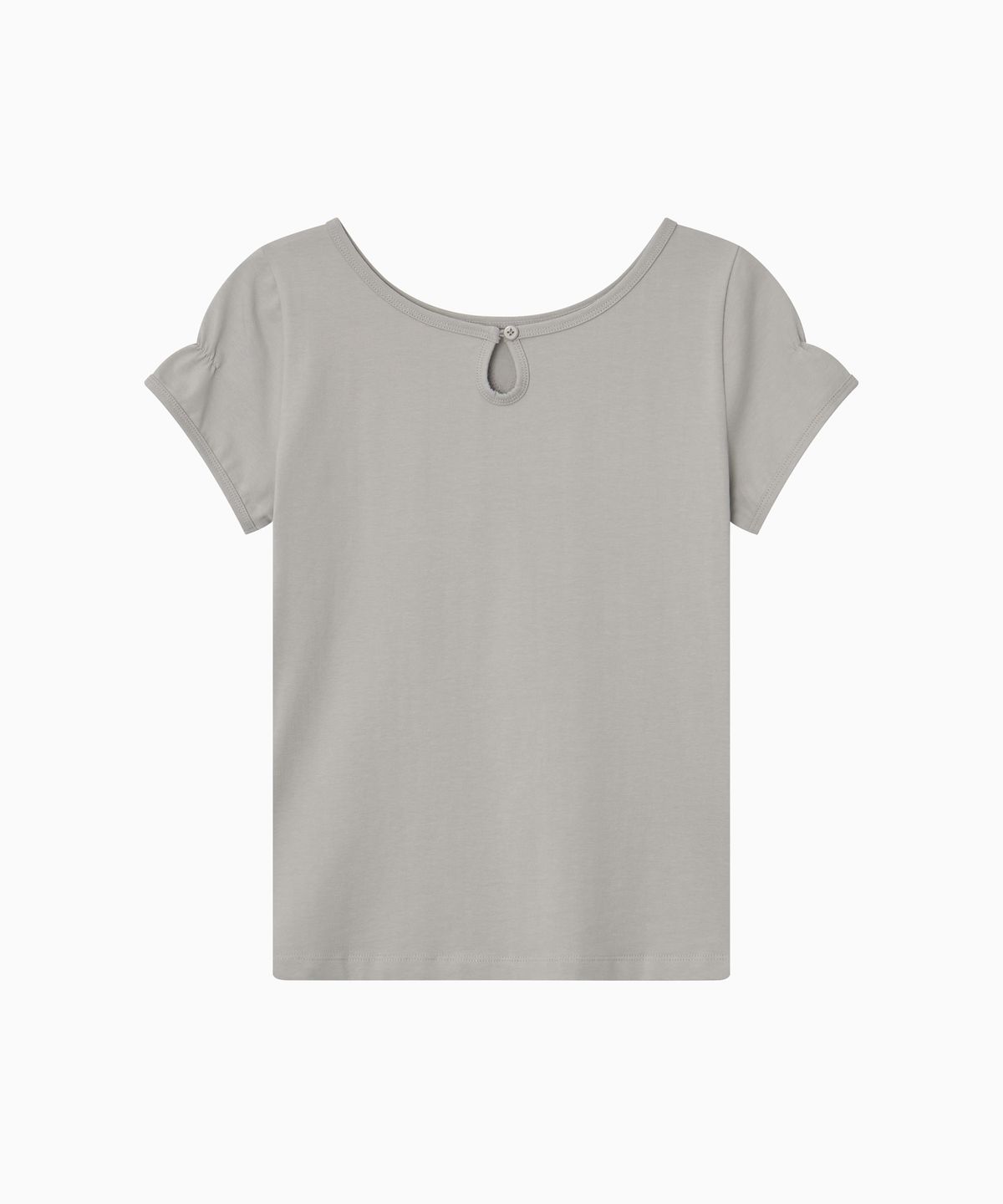 오헤시오(OHESHIO) BACK BUTTON SHIRRING T-SHIRT, KHAKI GRAY