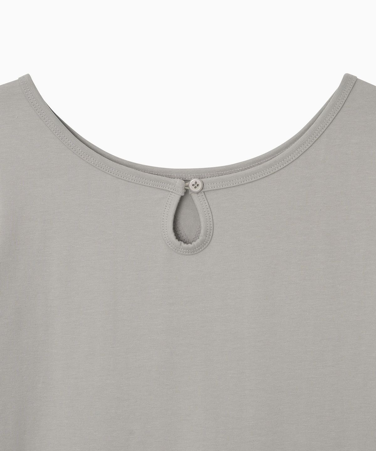 오헤시오(OHESHIO) BACK BUTTON SHIRRING T-SHIRT, KHAKI GRAY