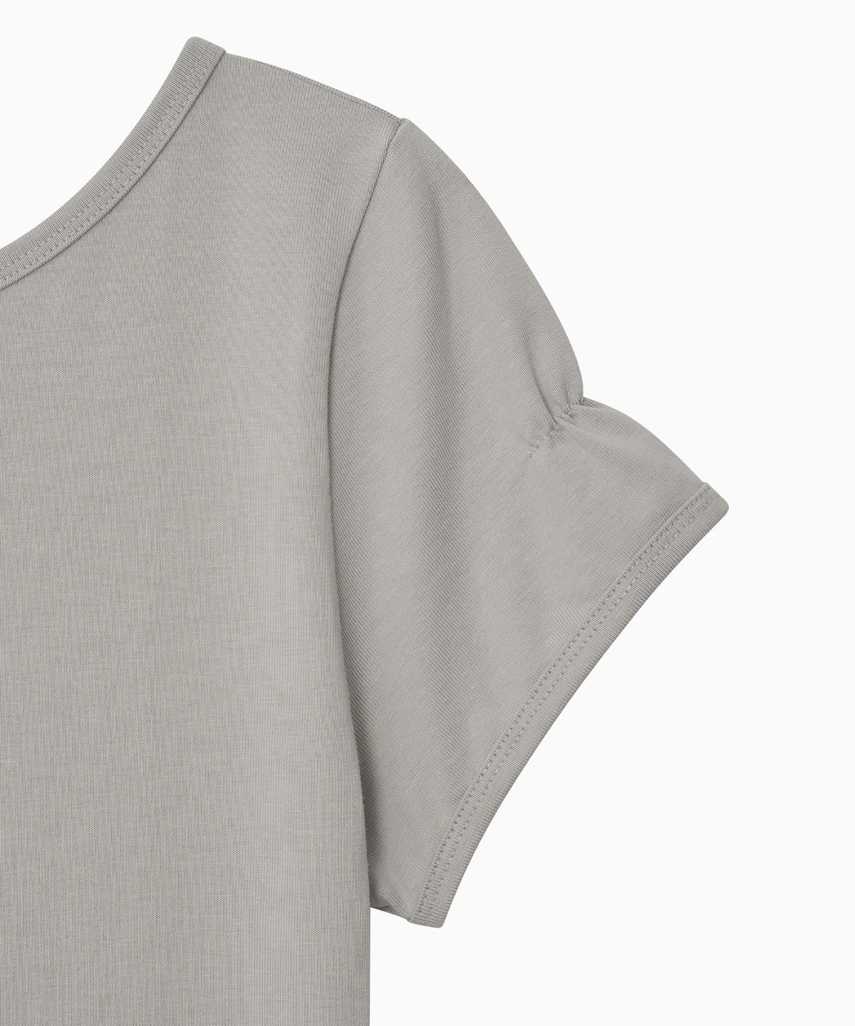 오헤시오(OHESHIO) BACK BUTTON SHIRRING T-SHIRT, KHAKI GRAY