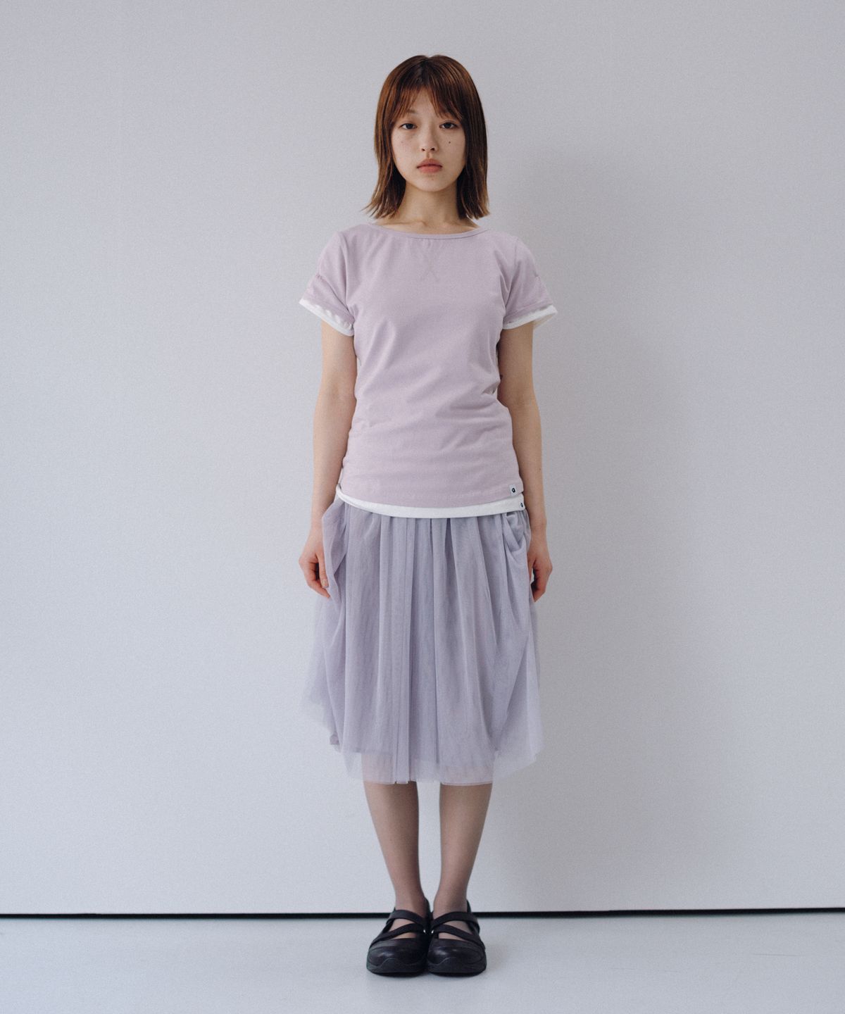 오헤시오(OHESHIO) BACK BUTTON SHIRRING T-SHIRT, LAVENDER
