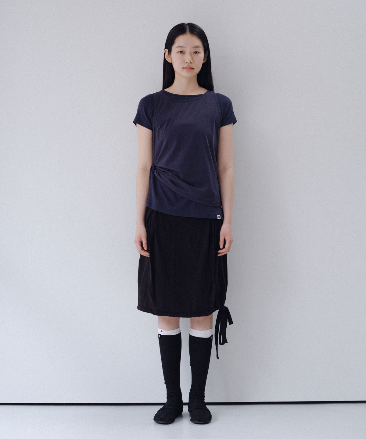 오헤시오(OHESHIO) TWO-WAY LAYERED T-SHIRT, NAVY