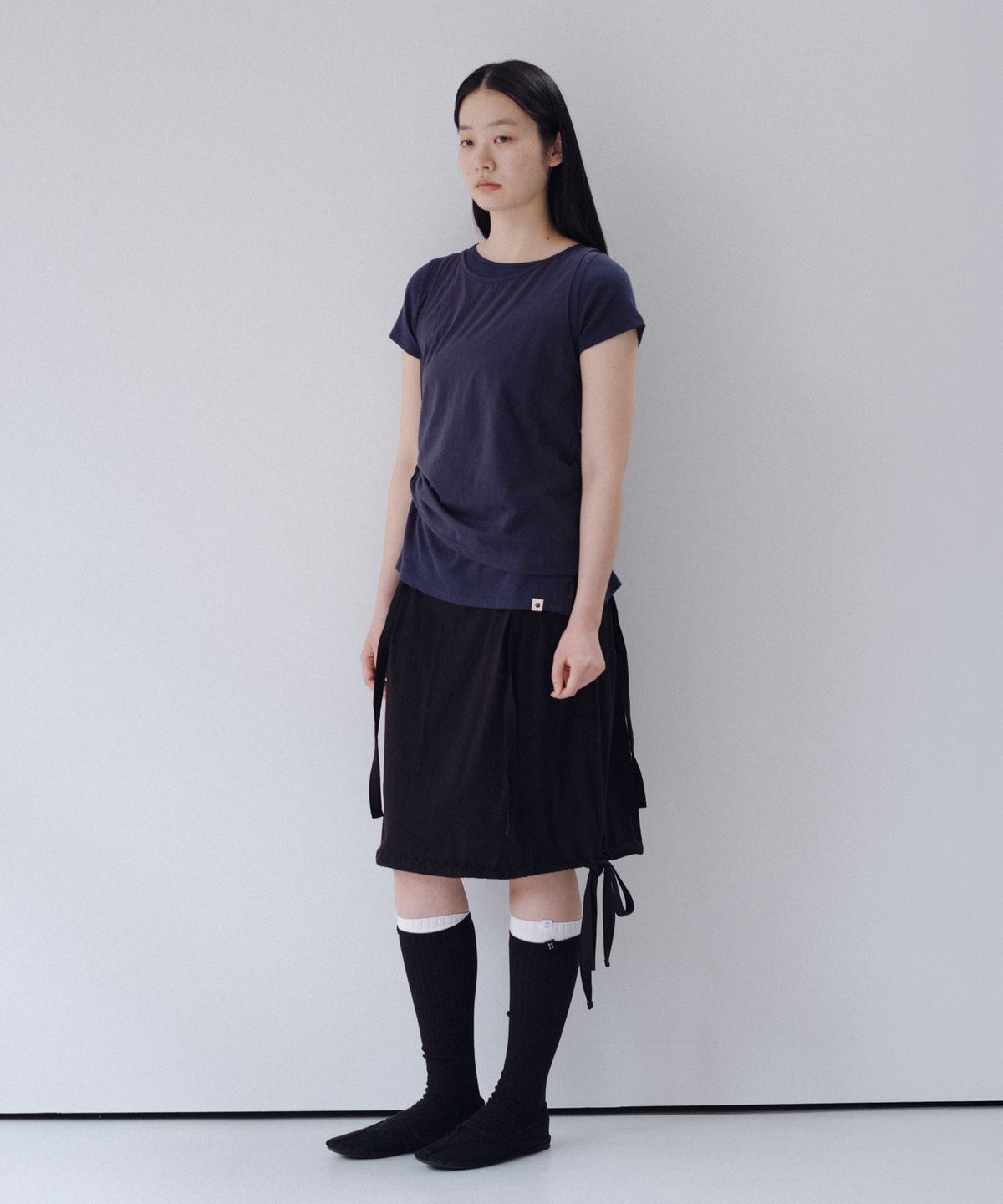 오헤시오(OHESHIO) TWO-WAY LAYERED T-SHIRT, NAVY