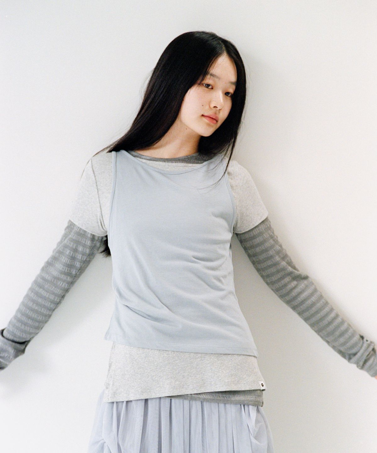 오헤시오(OHESHIO) TWO-WAY LAYERED T-SHIRT, GRAY