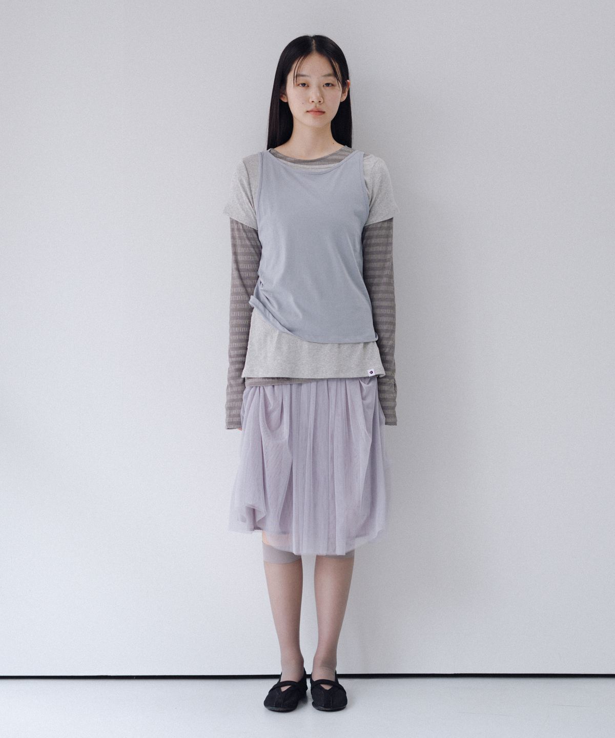 오헤시오(OHESHIO) TWO-WAY LAYERED T-SHIRT, GRAY