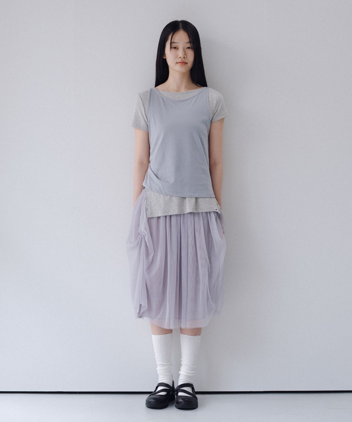 오헤시오(OHESHIO) TWO-WAY LAYERED T-SHIRT, GRAY