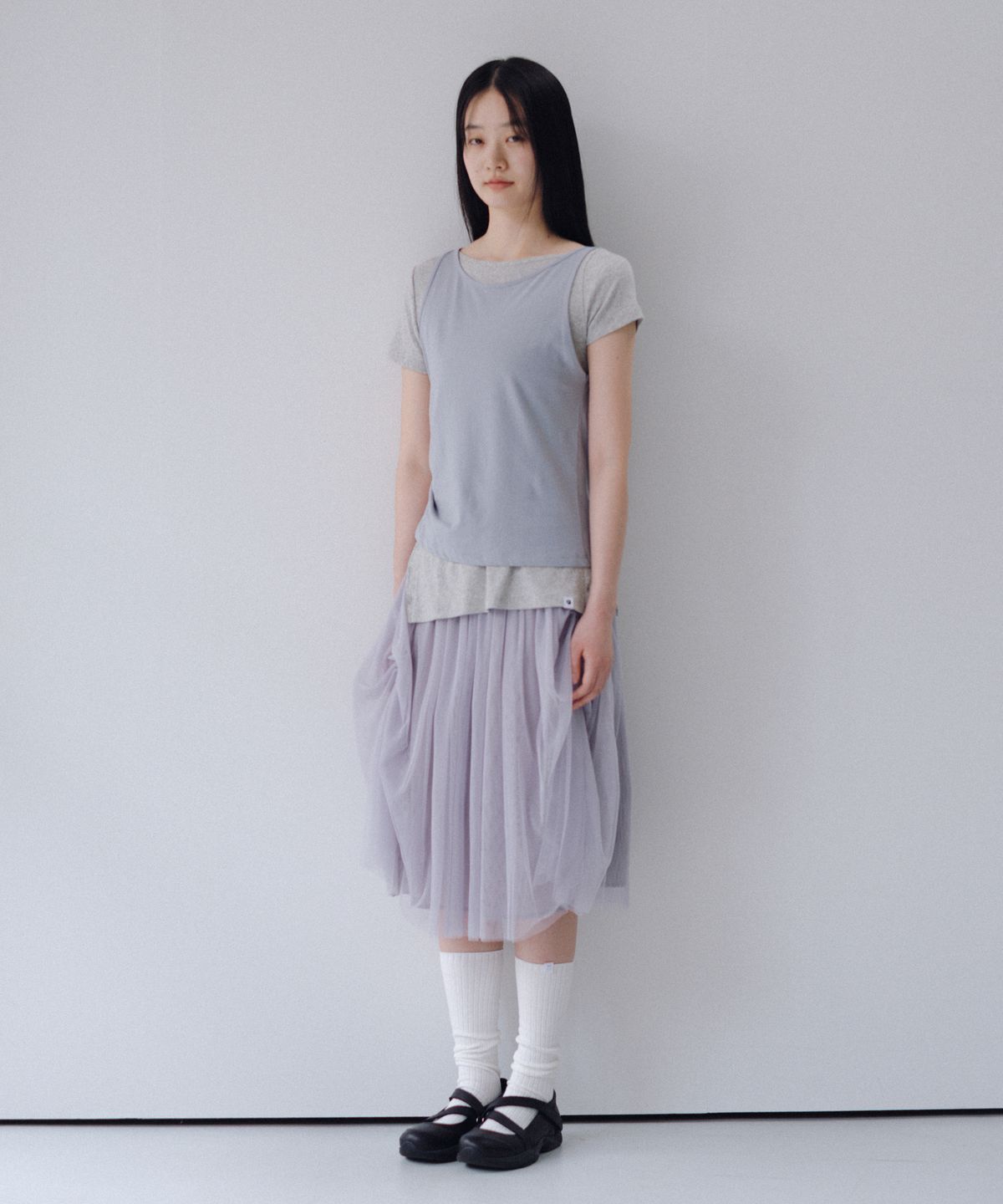 오헤시오(OHESHIO) TWO-WAY LAYERED T-SHIRT, GRAY