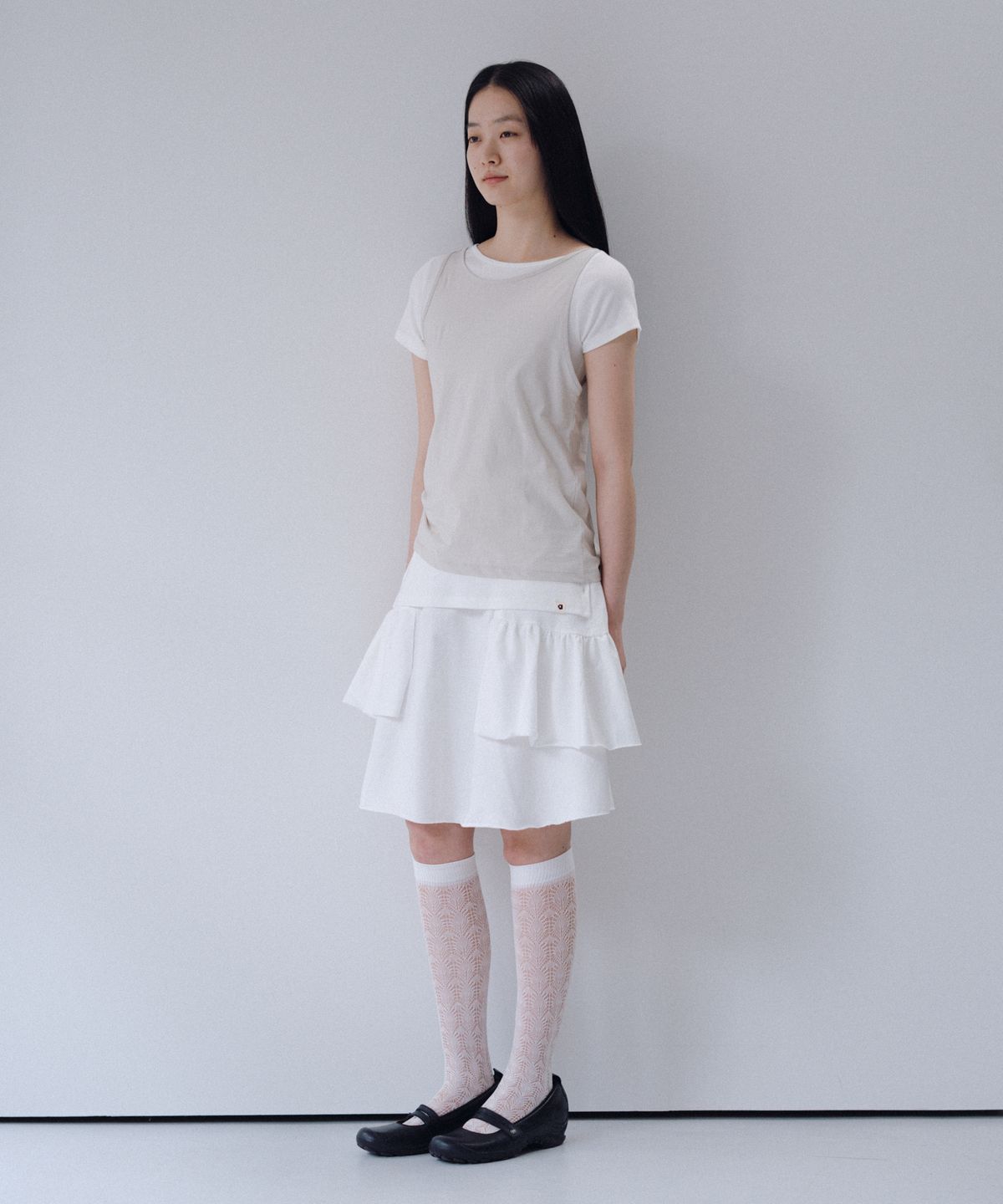 오헤시오(OHESHIO) TWO-WAY LAYERED T-SHIRT, IVORY