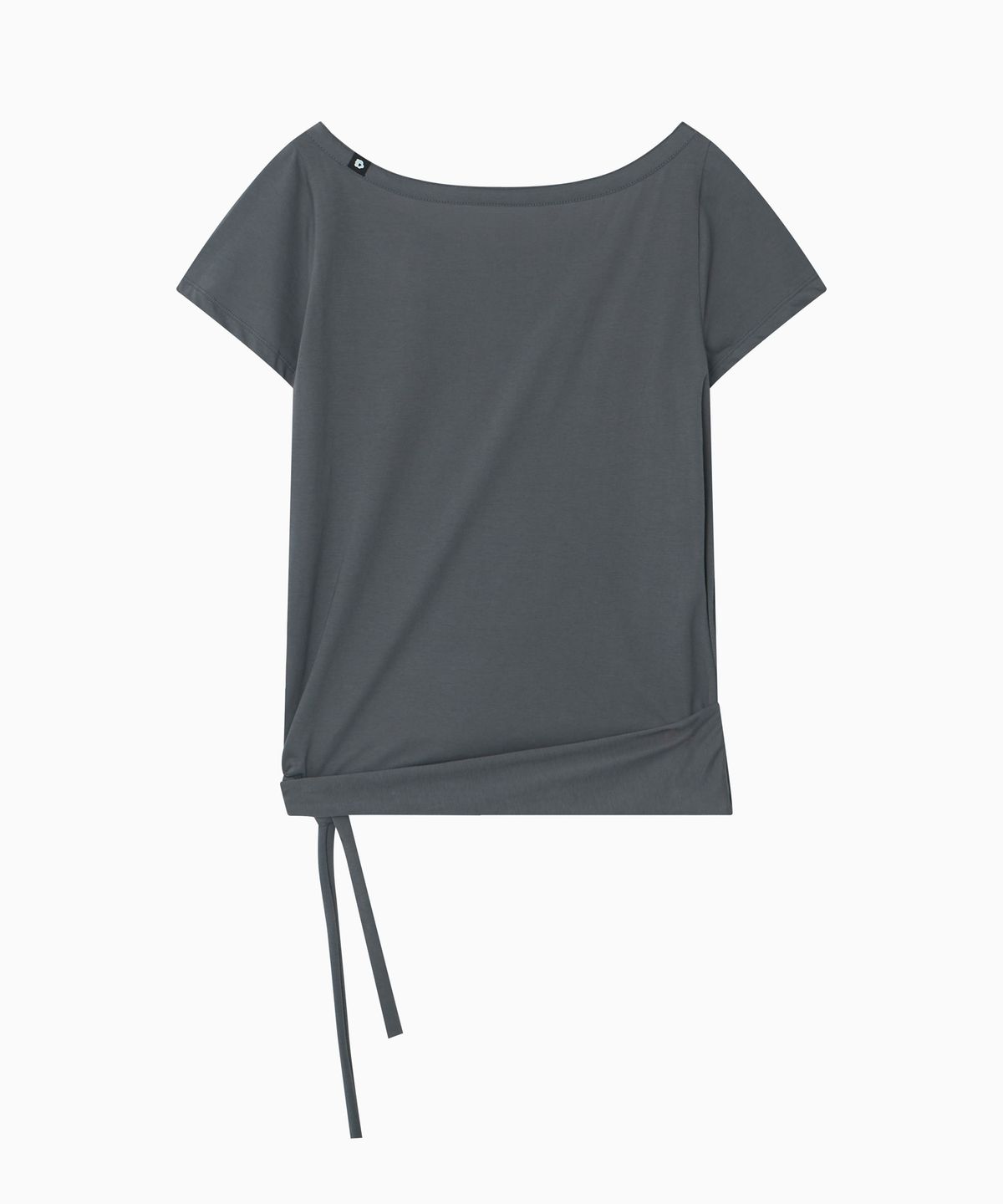 오헤시오(OHESHIO) ONE-SHOULDER WRAP T-SHIRT, CHARCOAL
