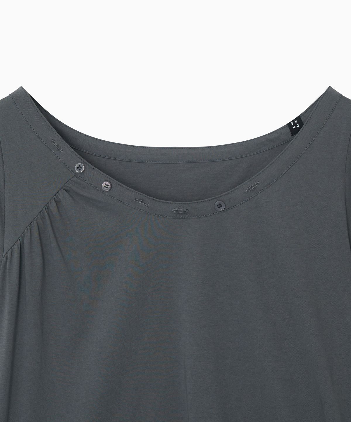 오헤시오(OHESHIO) ONE-SHOULDER WRAP T-SHIRT, CHARCOAL