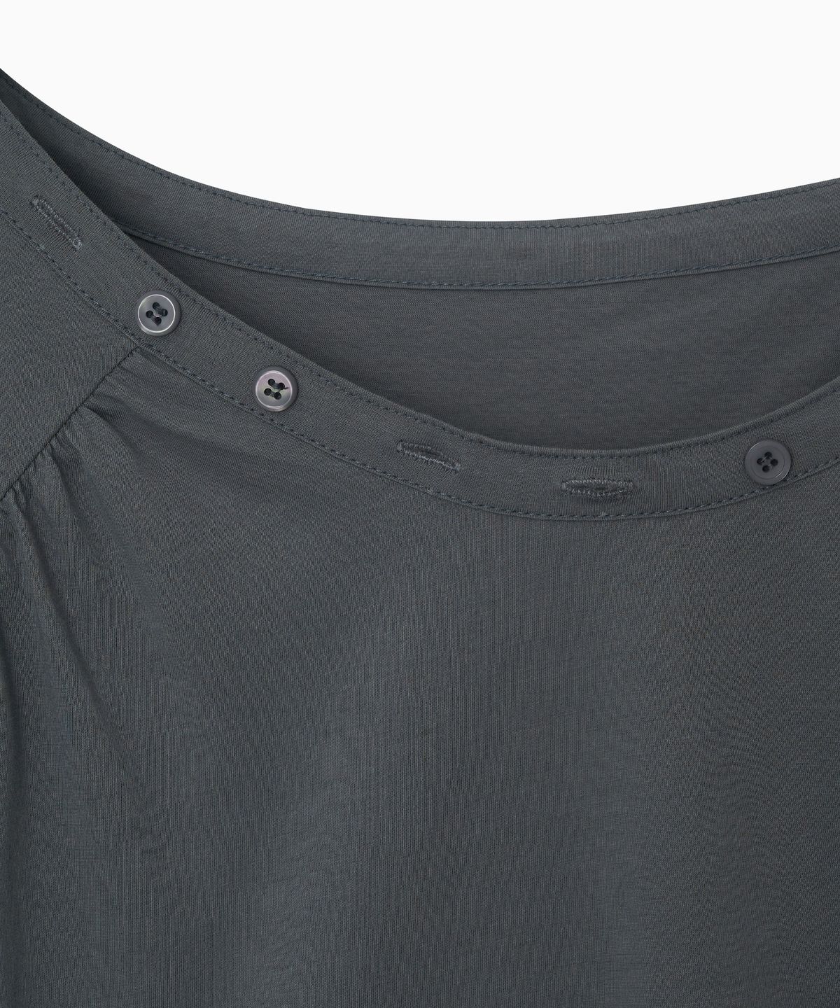 오헤시오(OHESHIO) ONE-SHOULDER WRAP T-SHIRT, CHARCOAL