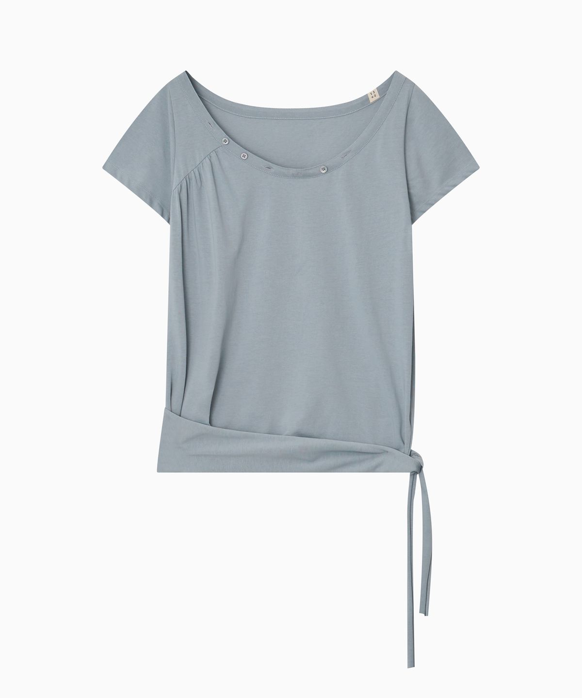 오헤시오(OHESHIO) ONE-SHOULDER WRAP T-SHIRT, GRAY