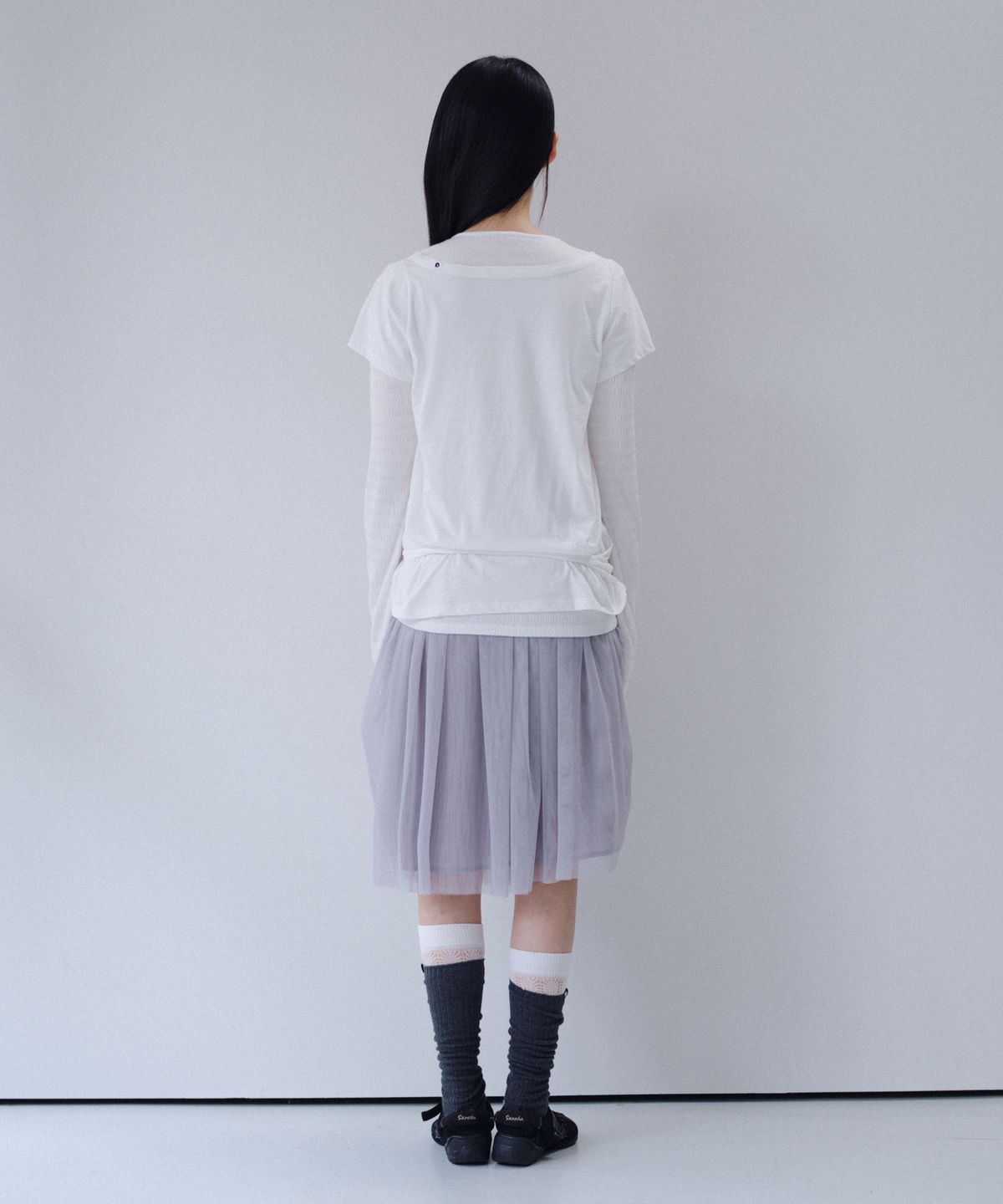 오헤시오(OHESHIO) ONE-SHOULDER WRAP T-SHIRT, IVORY