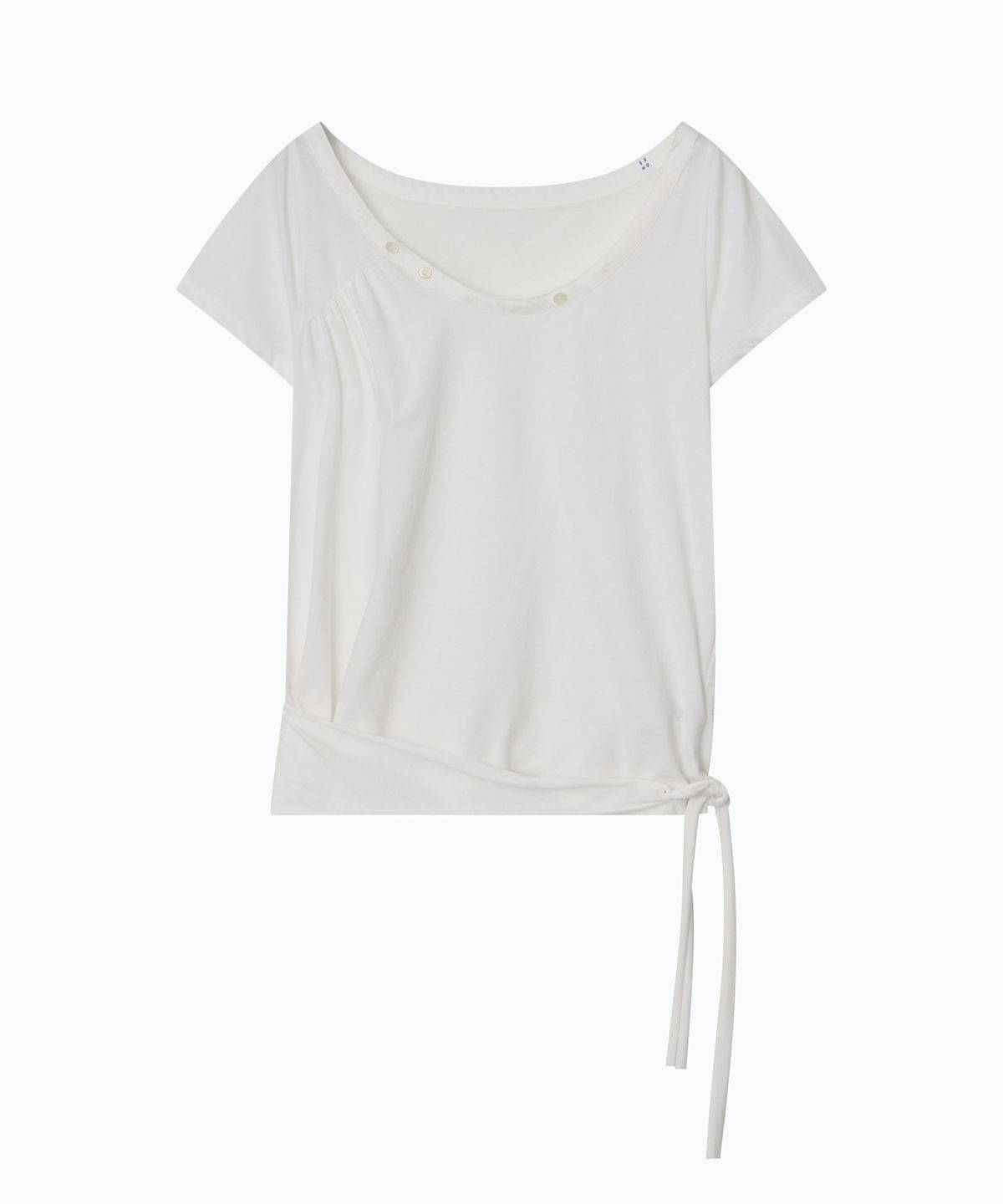 오헤시오(OHESHIO) ONE-SHOULDER WRAP T-SHIRT, IVORY