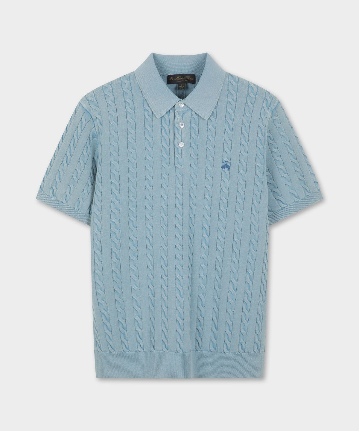 브룩스 브라더스(BROOKS BROTHERS) [Heritage] 다잉 케이블 폴로 반팔 스웨터 (블루) (BBWRMHG252)