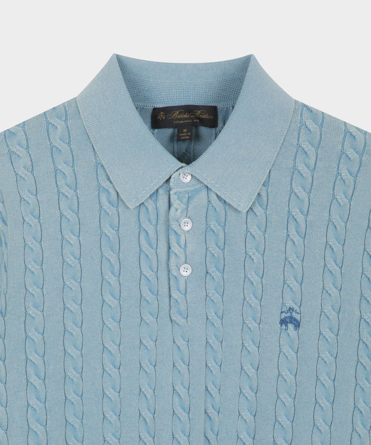 브룩스 브라더스(BROOKS BROTHERS) [Heritage] 다잉 케이블 폴로 반팔 스웨터 (블루) (BBWRMHG252)