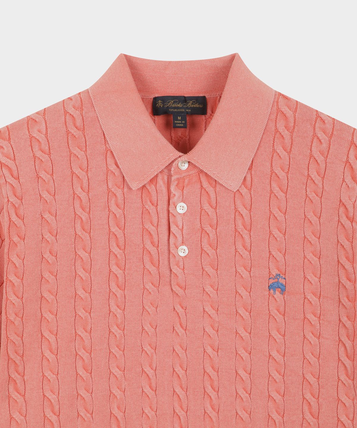 브룩스 브라더스(BROOKS BROTHERS) [Heritage] 다잉 케이블 폴로 반팔 스웨터 (핑크) (BBWRMHG252)