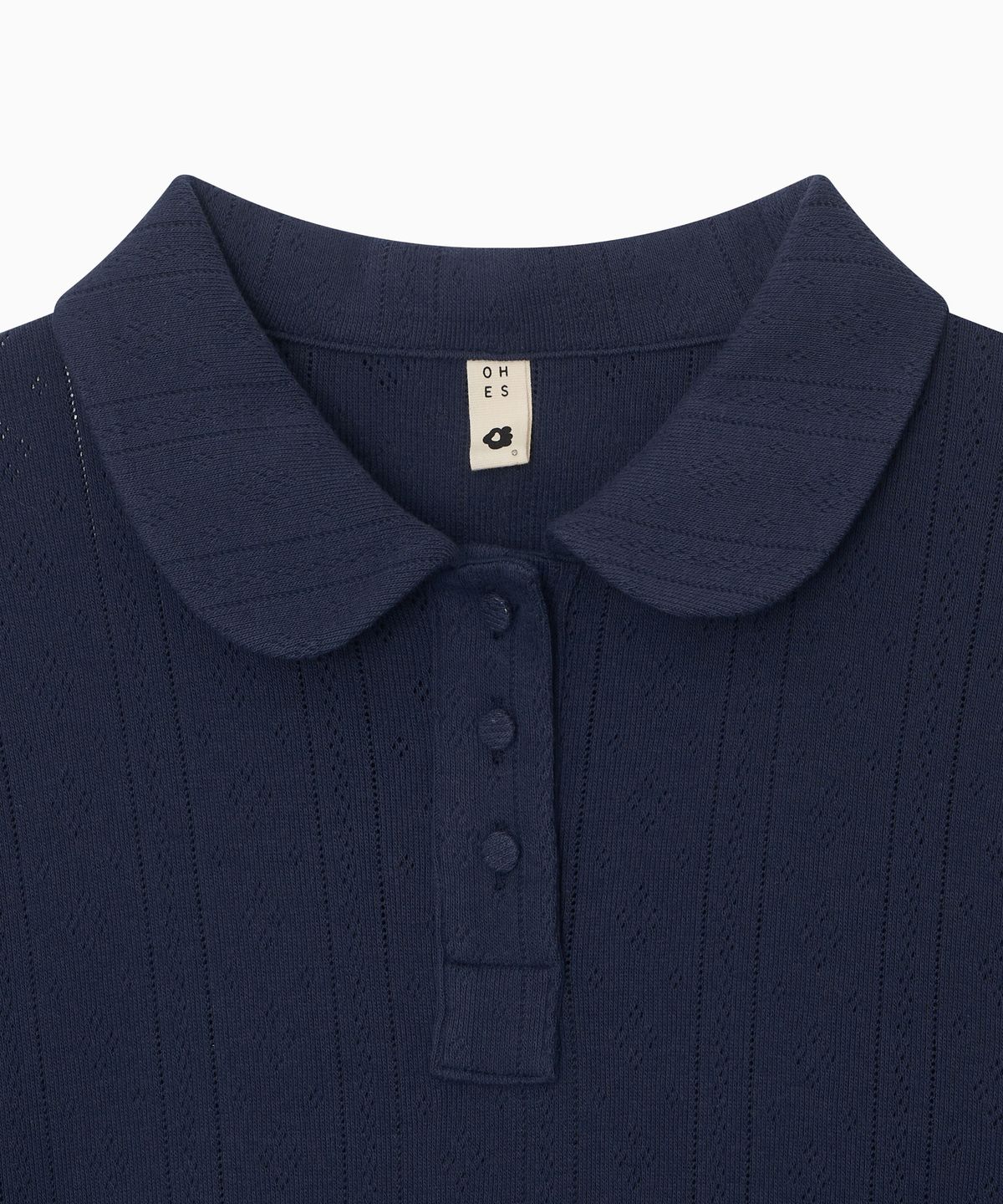 오헤시오(OHESHIO) ROUND COLLAR JACQUARD PUNCHING TEE, NAVY