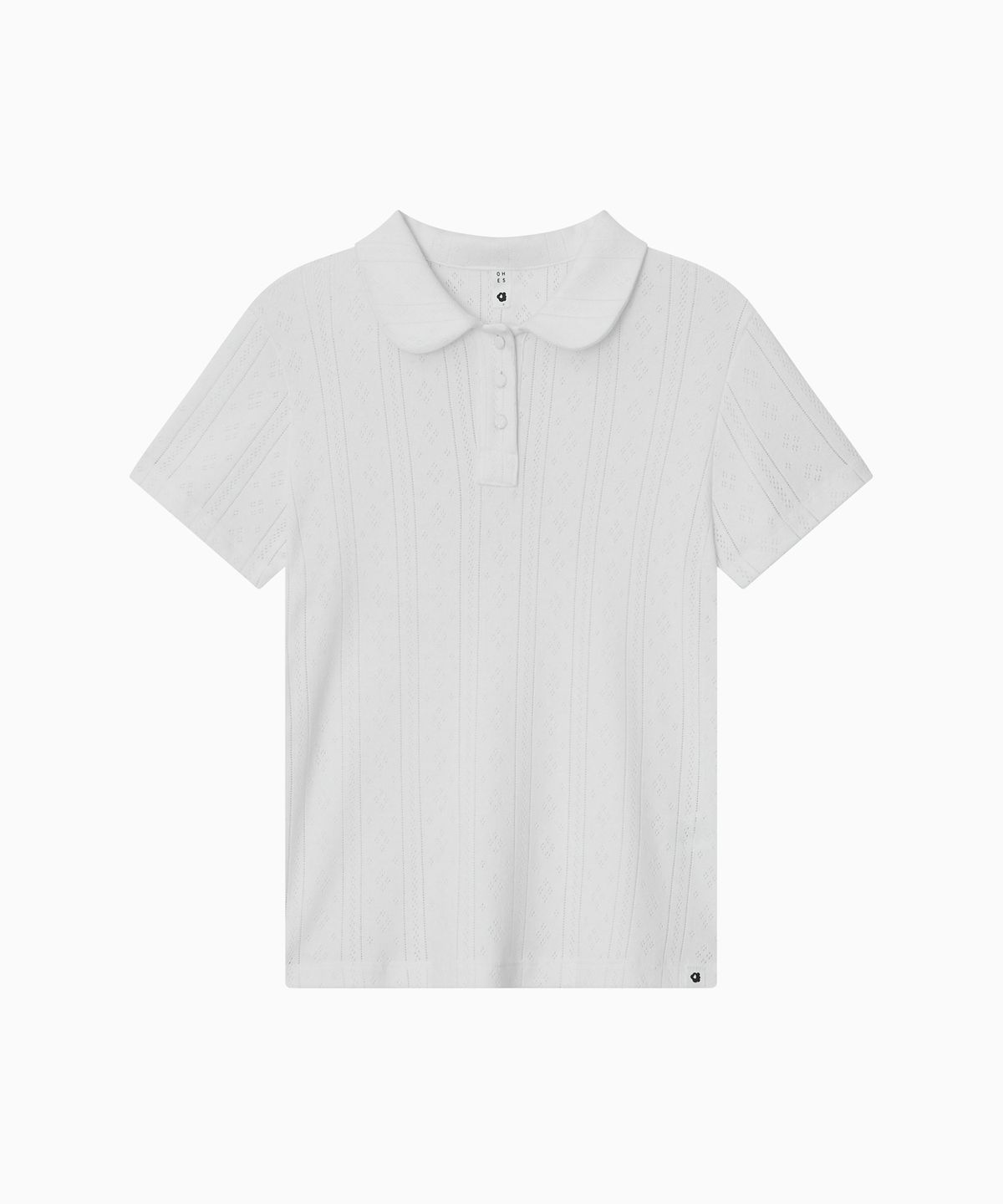 오헤시오(OHESHIO) ROUND COLLAR JACQUARD PUNCHING TEE, WHITE