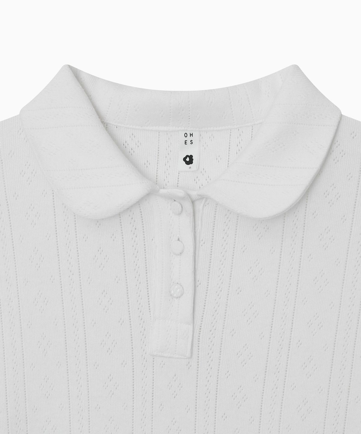 오헤시오(OHESHIO) ROUND COLLAR JACQUARD PUNCHING TEE, WHITE