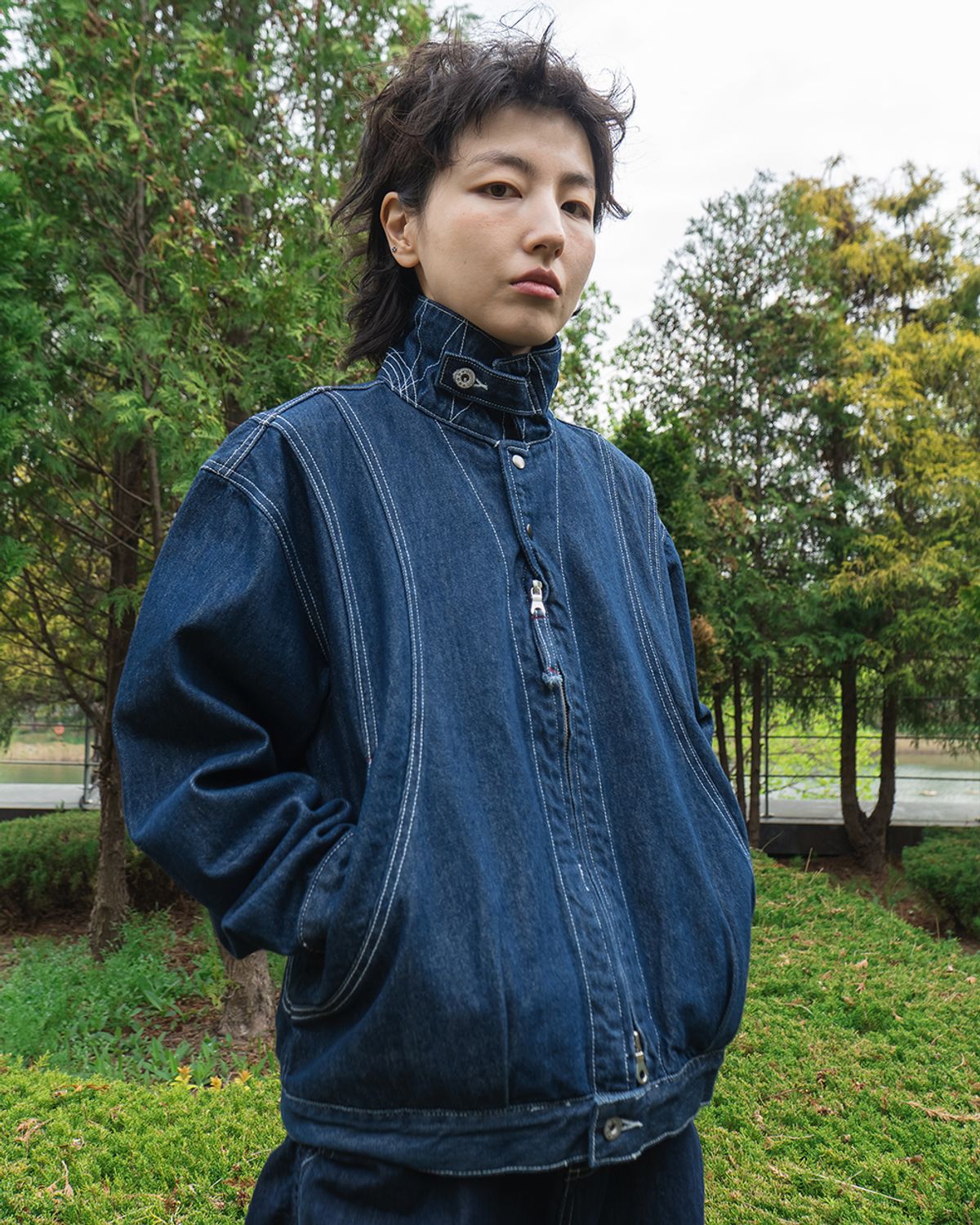 카락터(KARACTOR) Arc panel denim blouson / Indigo