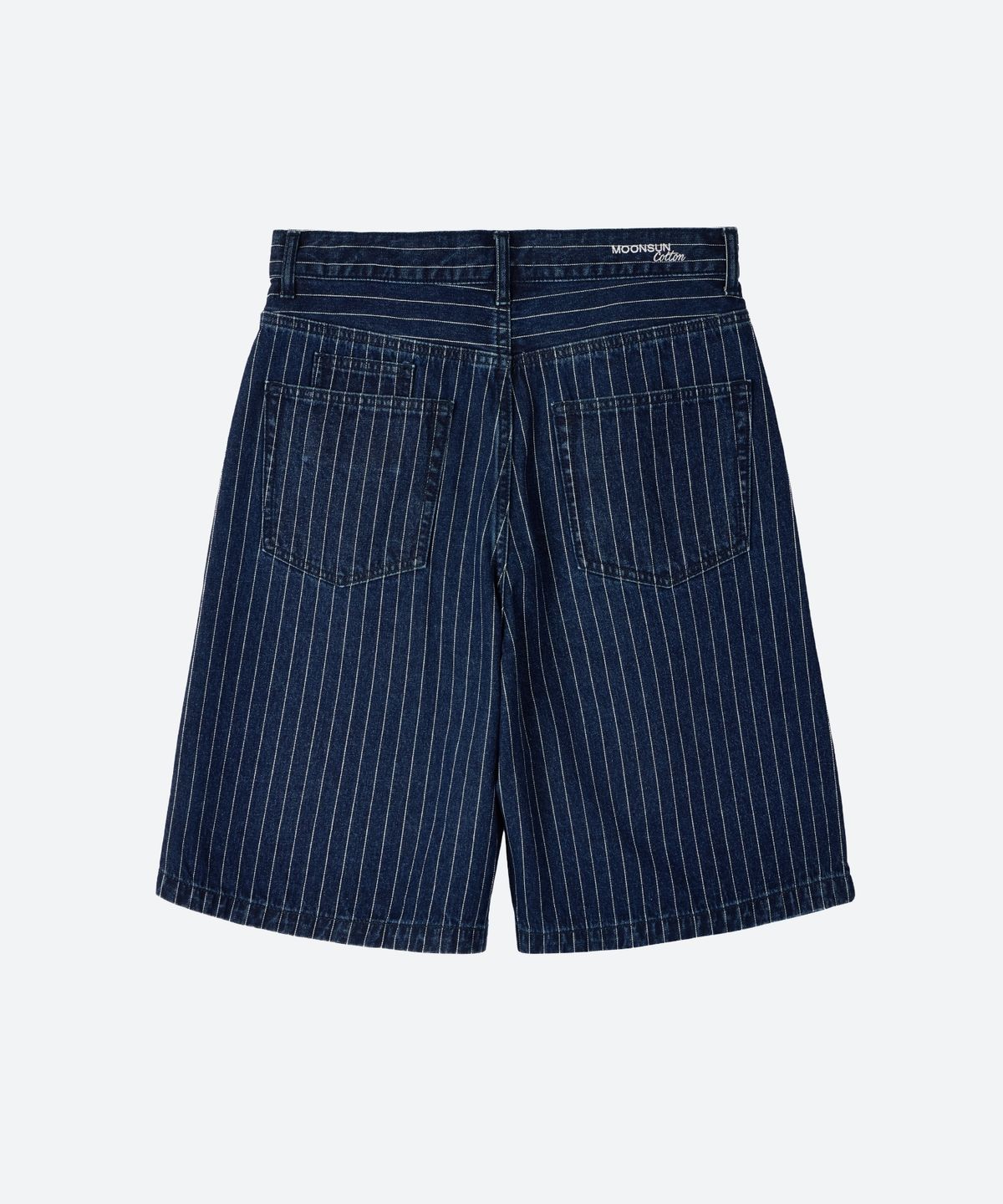 문선(MOONSUN) M.C UNISEX, Pinstripe Denim Bermuda Pants / DARK INDIGO