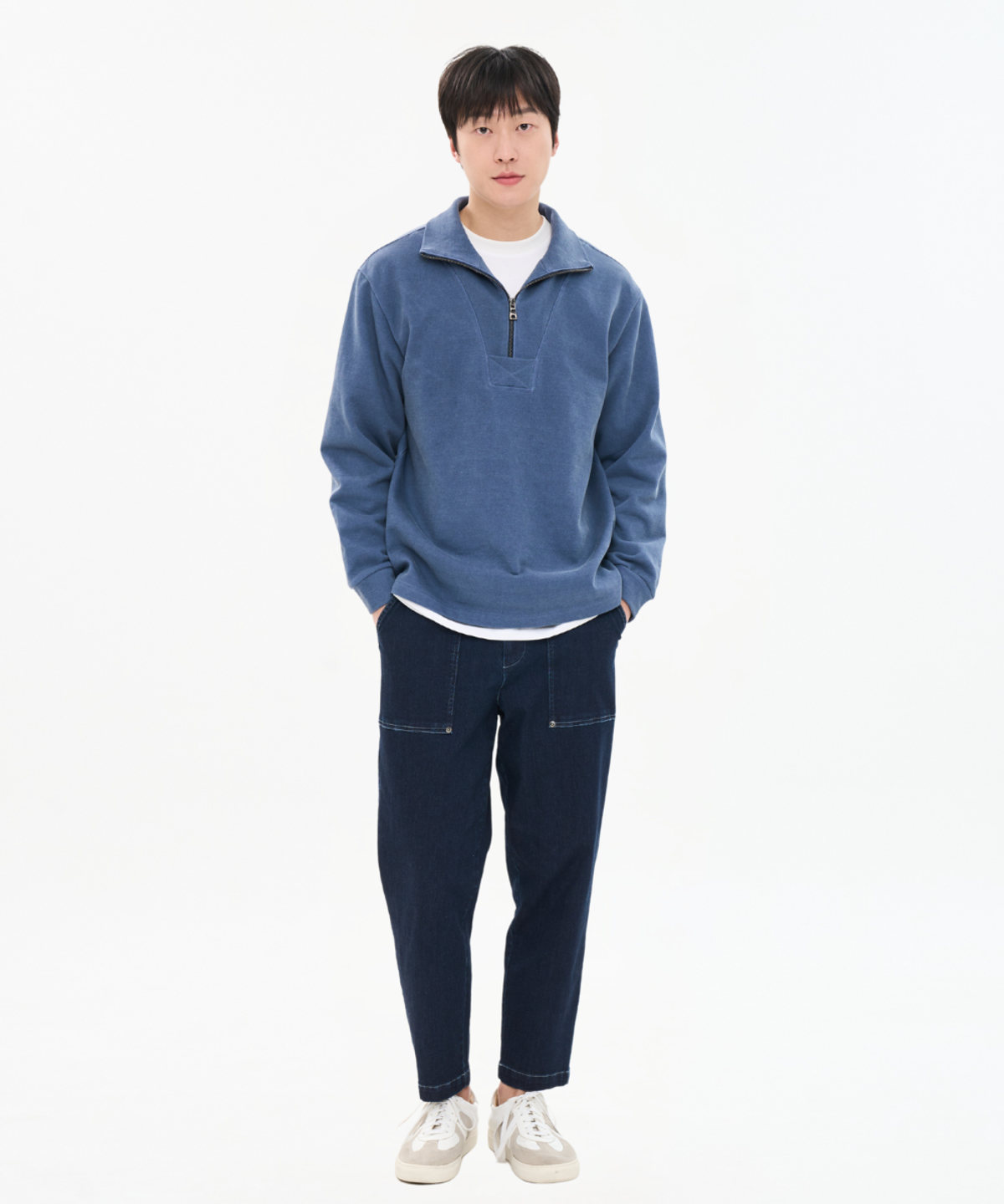커스텀어스(CUSTOMUS) 남자 피그먼트 헤비 쭈리 코튼 100% 하프 집업 스웨트셔츠 맨투맨 CXS26SKMT203 BLU