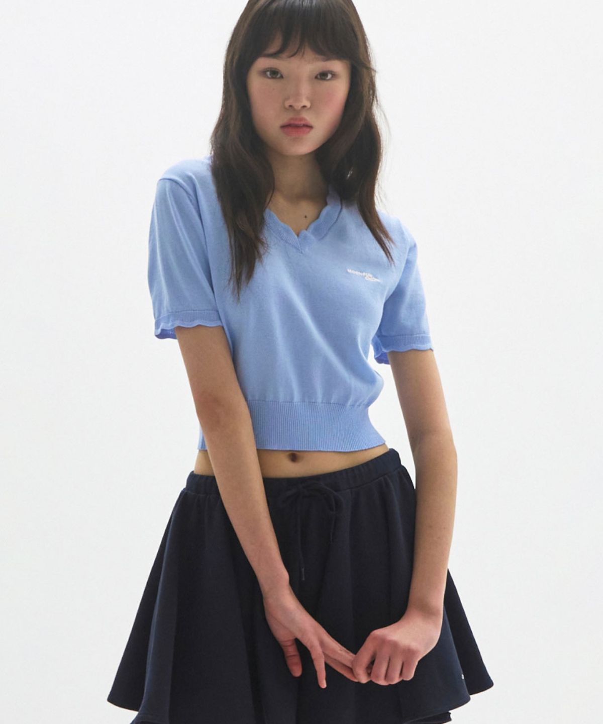 문선 아카이브(MOONSUN ARCHIVE) M.C Lace Neck Crop Knit / SKY BLUE