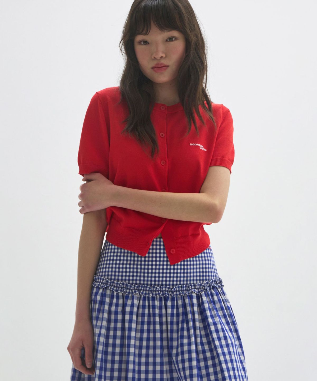 문선 아카이브(MOONSUN ARCHIVE) M.C Round Neck Half Cardigan / RED