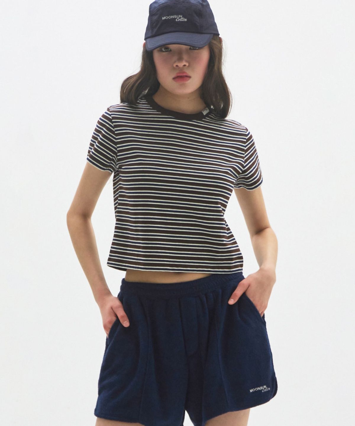 문선 아카이브(MOONSUN ARCHIVE) M.C Stripe Baby T-Shirt / KHAKI BROWN STRIPE
