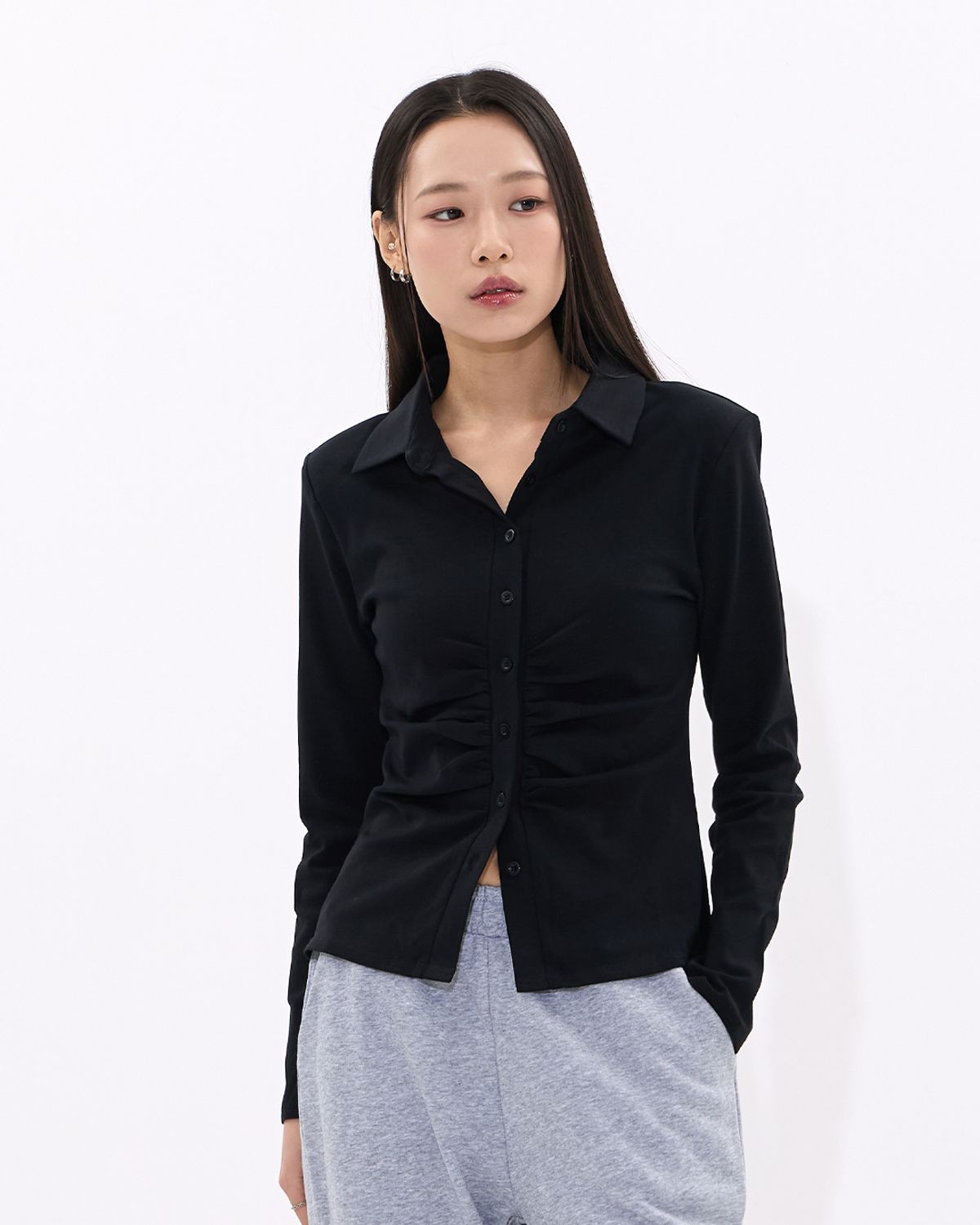 모아(MOAA) Gathered Form Shirt (MELANGE STONE)