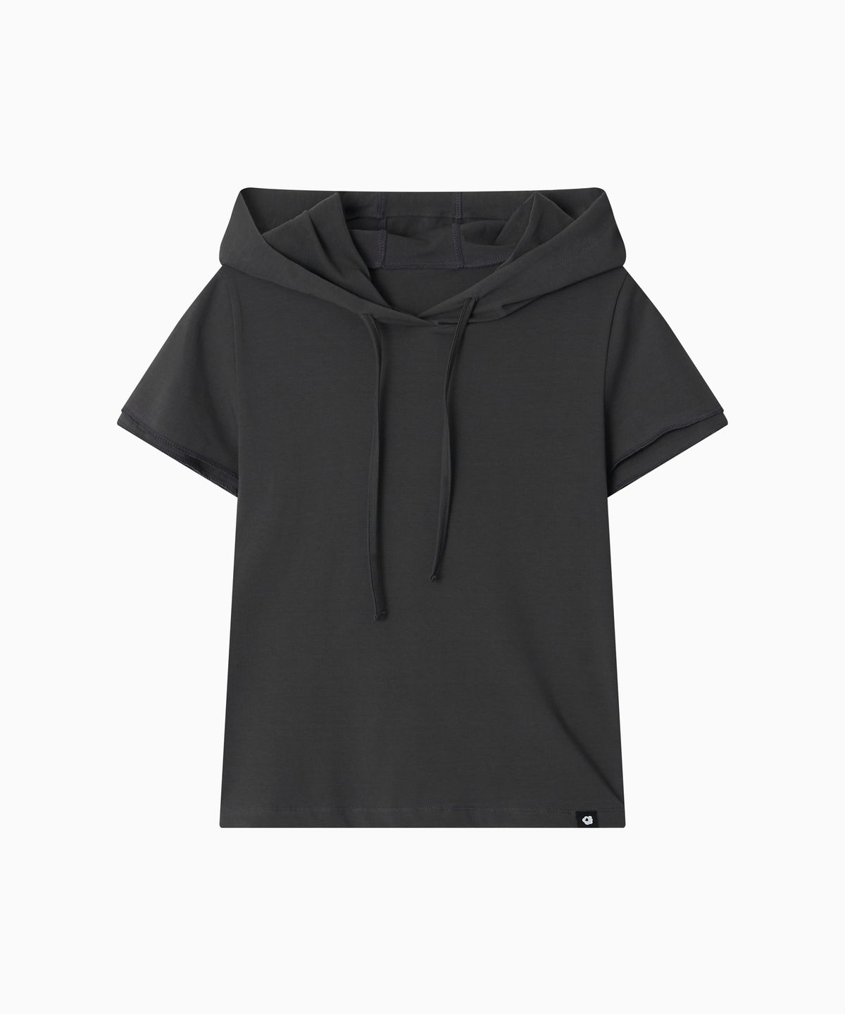 오헤시오(OHESHIO) HOODED LAYERED CAP SLEEVE T-SHIRT, CHARCOAL