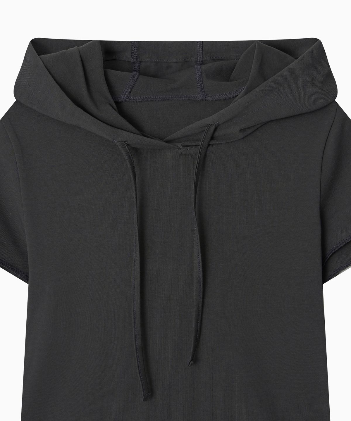 오헤시오(OHESHIO) HOODED LAYERED CAP SLEEVE T-SHIRT, CHARCOAL