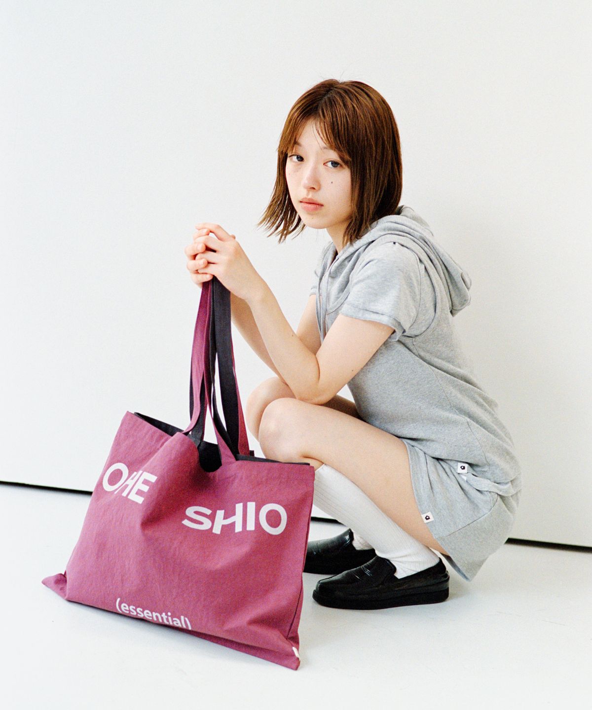 오헤시오(OHESHIO) HOODED LAYERED CAP SLEEVE T-SHIRT, MELANGE