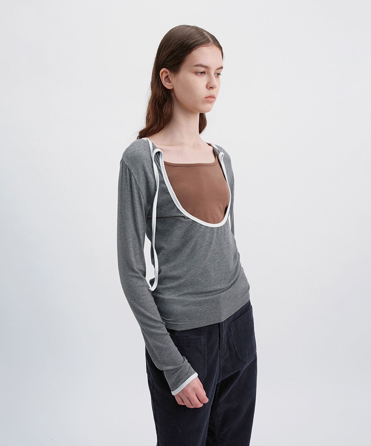 시메트릭 퍼센트(SYMMETRICPERCENT) Back-Cut Ringer Long Sleeve / Melange Grey