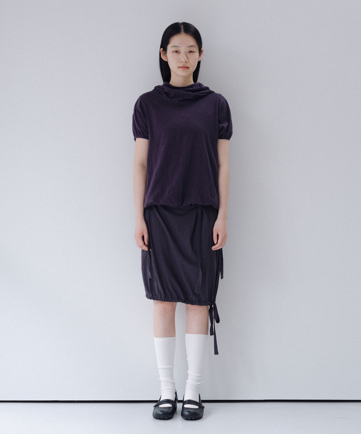 오헤시오(OHESHIO) COWL NECK HOODED TEE, NAVY