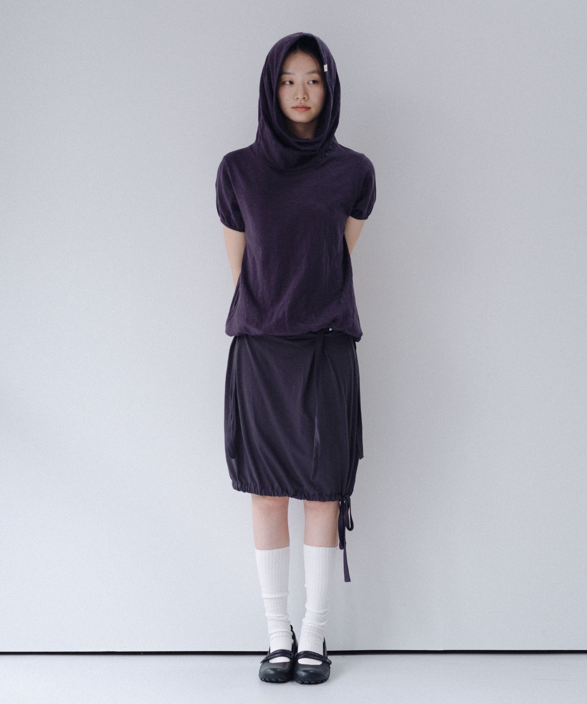 오헤시오(OHESHIO) COWL NECK HOODED TEE, NAVY