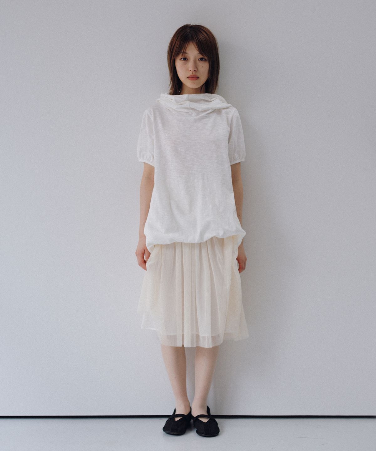 오헤시오(OHESHIO) COWL NECK HOODED TEE, WHITE